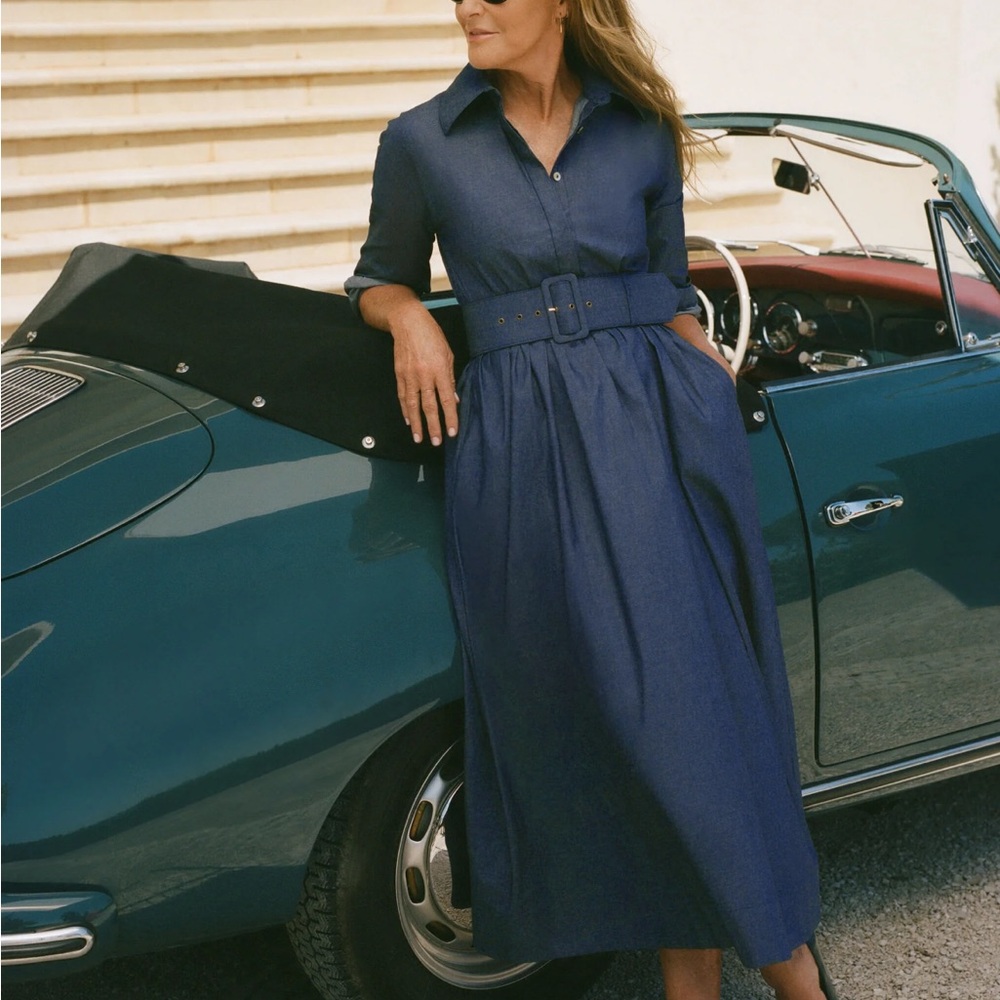 Elegant Blue Belted Dress
